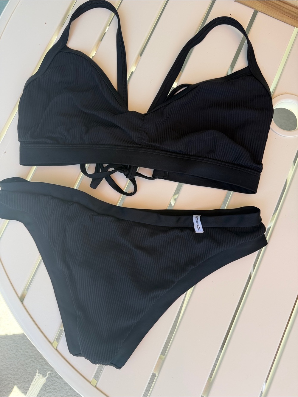 Body Glove Black Ribbed Bikini Set - Large DD/E